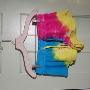 Women's Isaac's Designs M blue yellow pink tye dye itty bitty mini shorts
